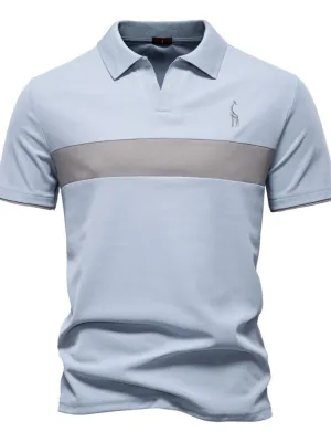 Men's Giraffe Embroidered Collared Neck Contrast Polo