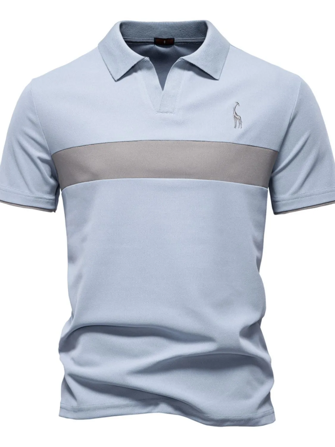 Men's Giraffe Embroidered Collared Neck Contrast Polo