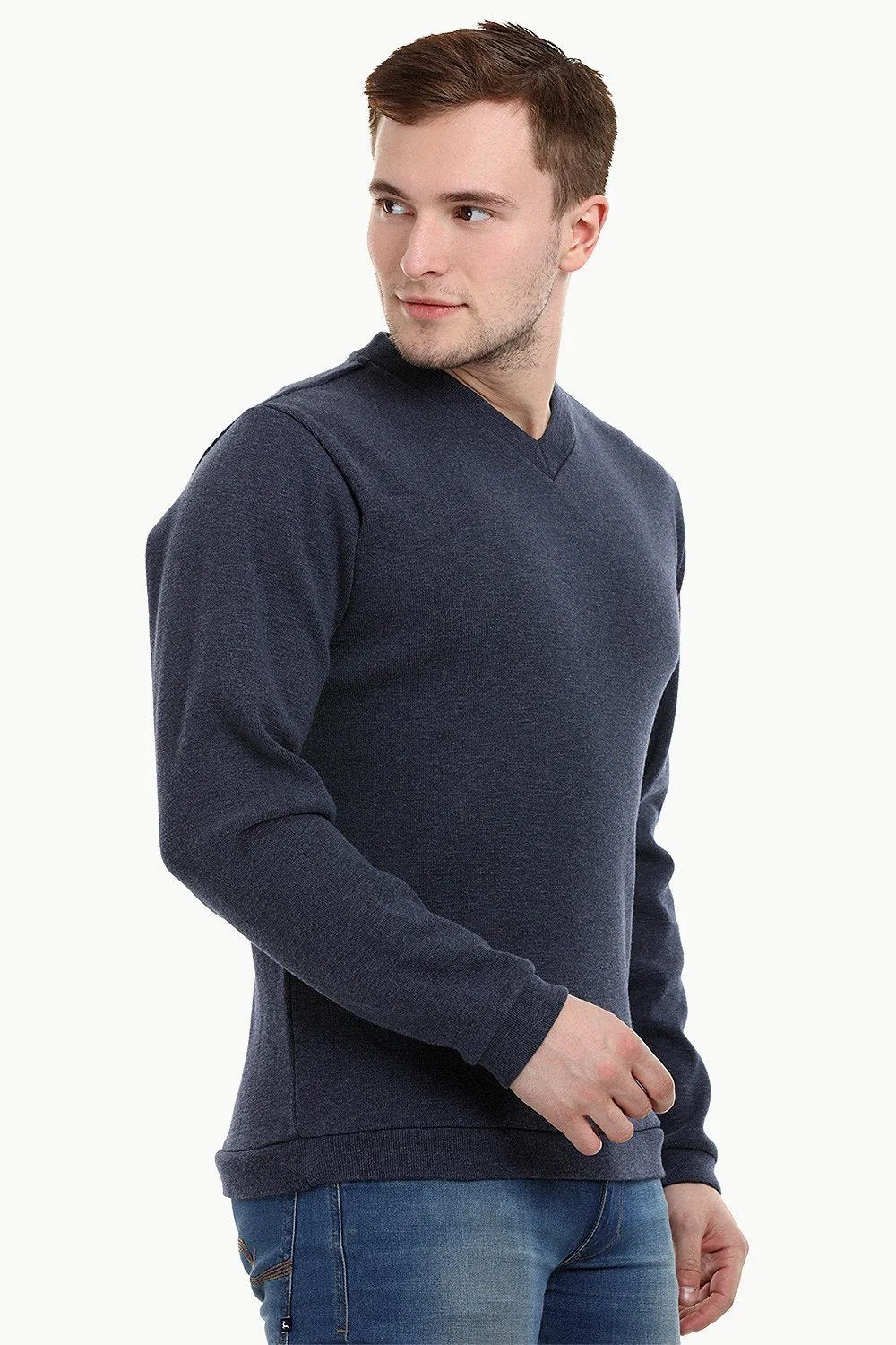 Men's Knit Navy V-Neck Sweatshirt