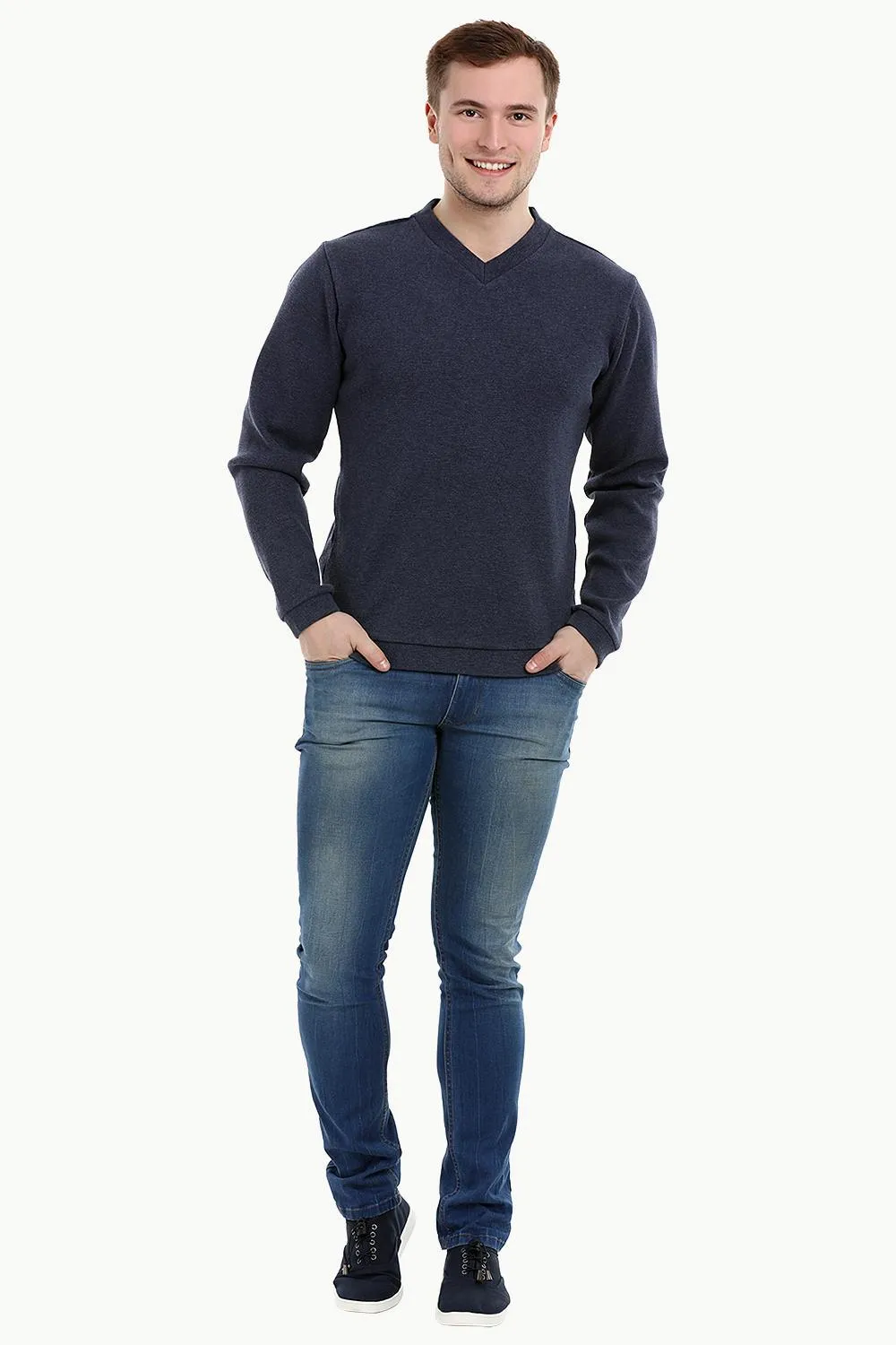 Men's Knit Navy V-Neck Sweatshirt