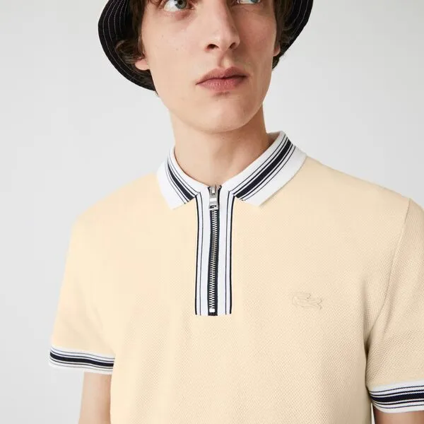 Men's Lacoste Regular Fit Striped Zip Neck Polo Shirt - Ph9713