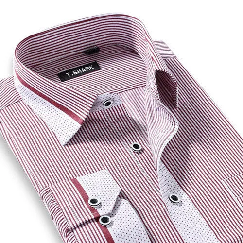Men's Long Sleeve Light Blue/white Vertical Stripe Dress Shirt Regular-Fit Classic Turn-down Collar Business Formal Shirt