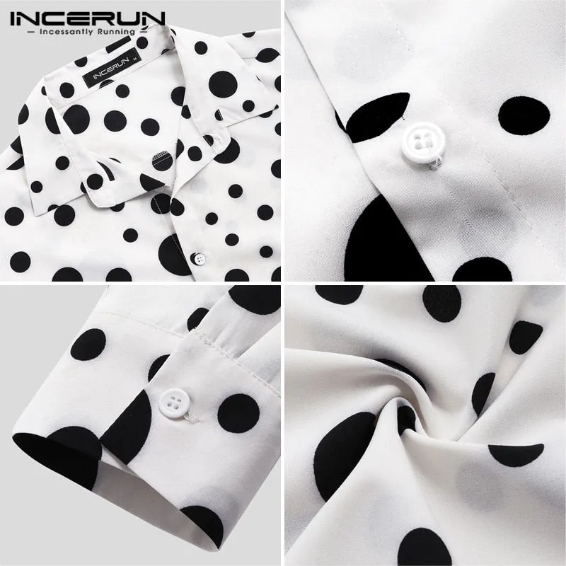 Men's Loose Casual Long Sleeve Polka Dot Shirt