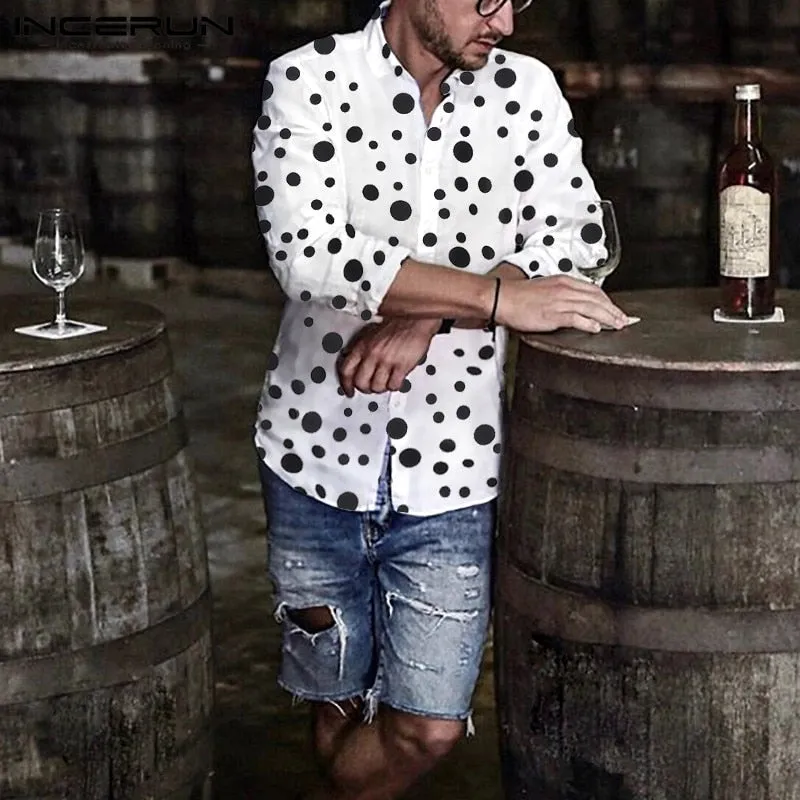 Men's Loose Casual Long Sleeve Polka Dot Shirt