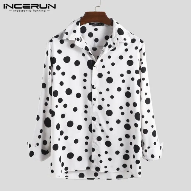 Men's Loose Casual Long Sleeve Polka Dot Shirt