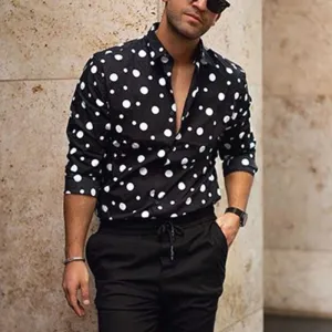 Men's Loose Casual Long Sleeve Polka Dot Shirt