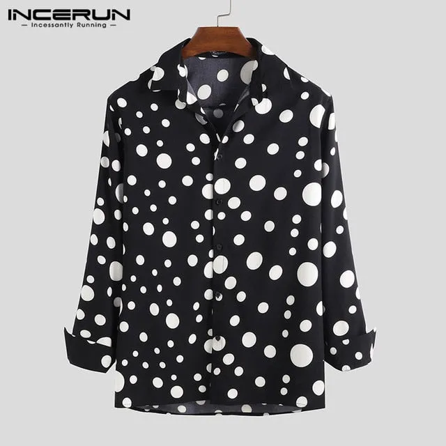 Men's Loose Casual Long Sleeve Polka Dot Shirt