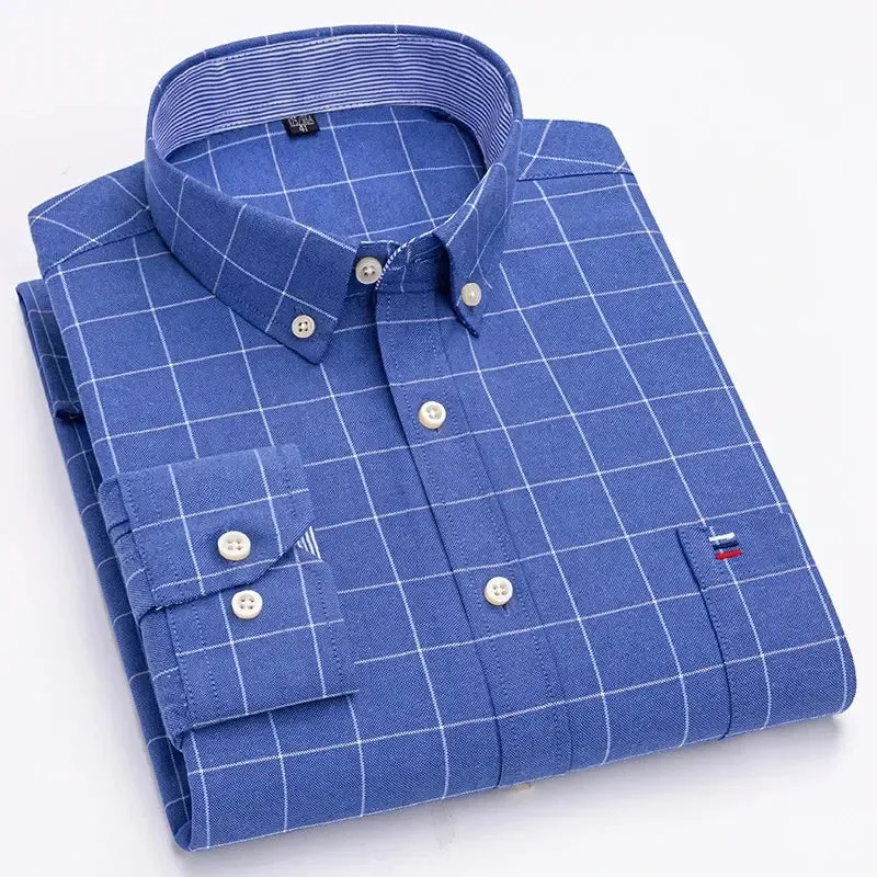 Men's Oxford Cotton Shirt Long Sleeved Comfortable Home Travel Korean Designer Style