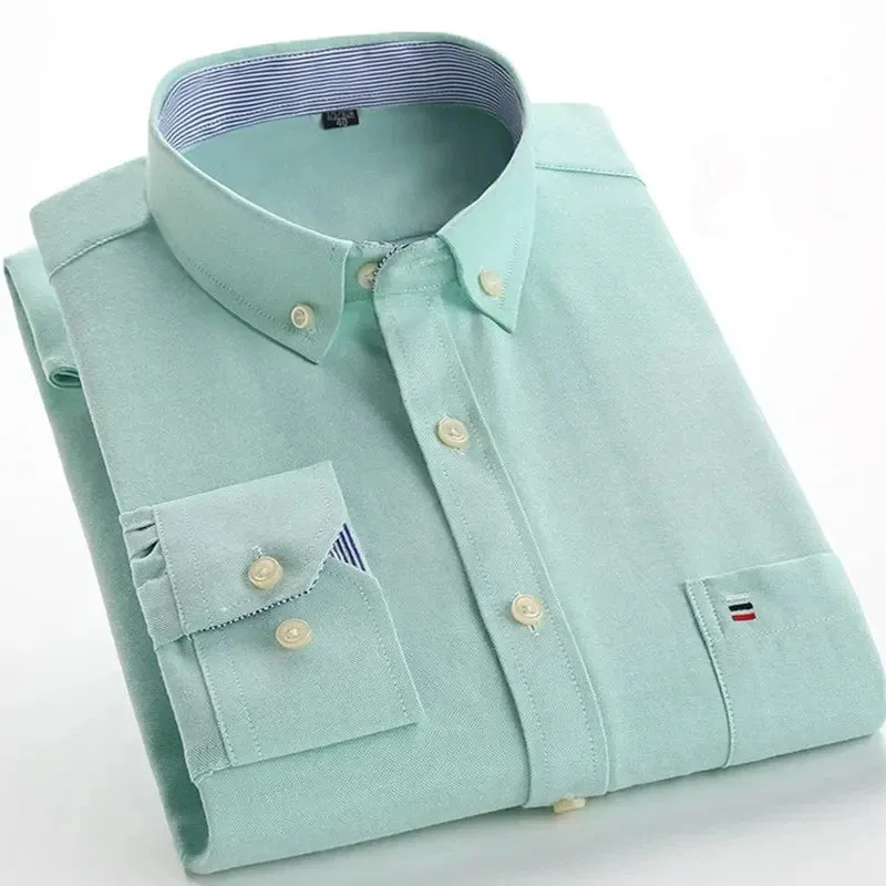 Men's Oxford Cotton Shirt Long Sleeved Comfortable Home Travel Korean Designer Style