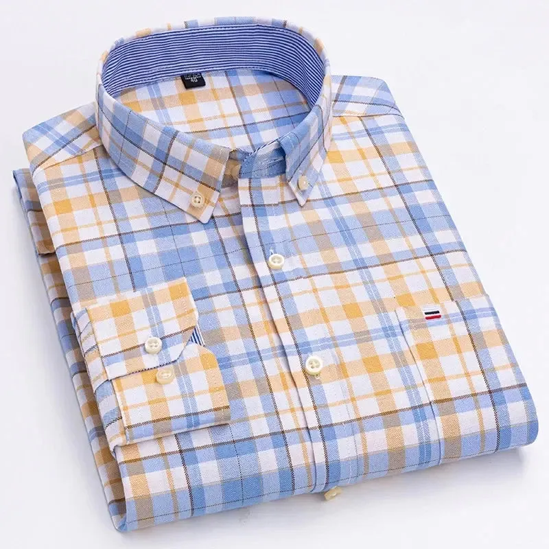 Men's Oxford Cotton Shirt Long Sleeved Comfortable Home Travel Korean Designer Style