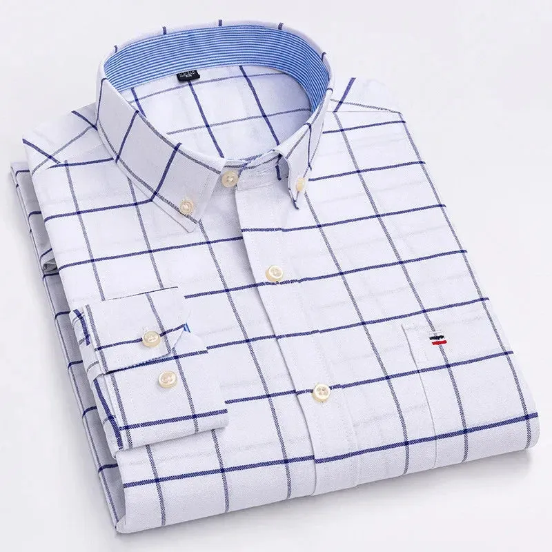 Men's Oxford Cotton Shirt Long Sleeved Comfortable Home Travel Korean Designer Style