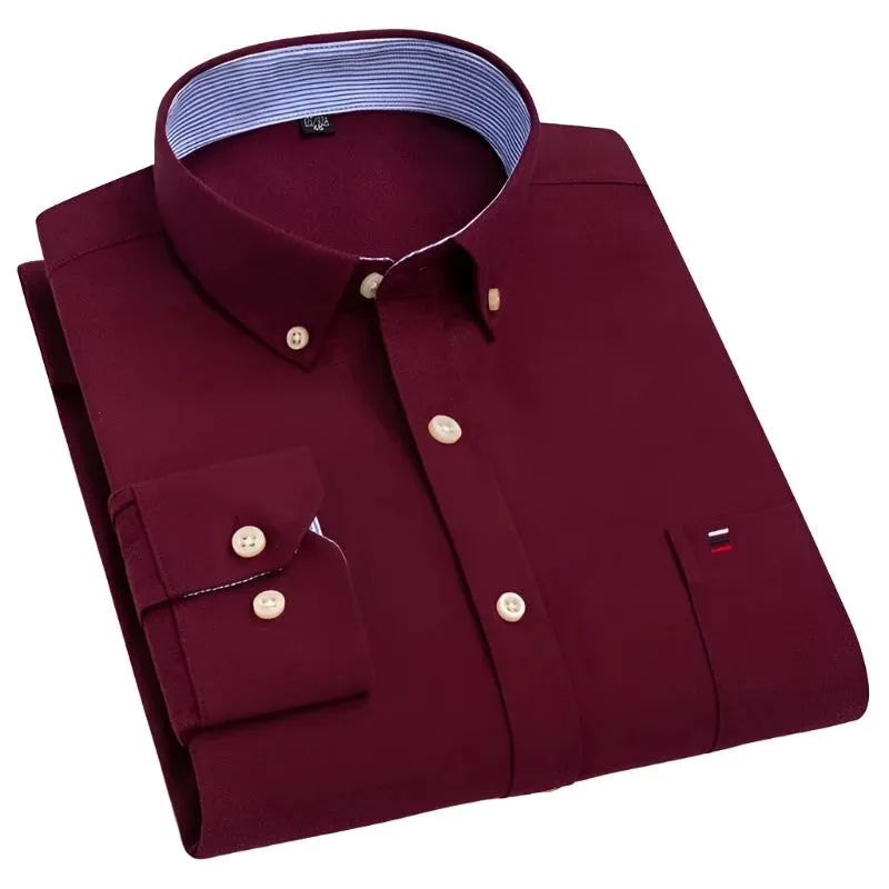 Men's Oxford Cotton Shirt Long Sleeved Comfortable Home Travel Korean Designer Style