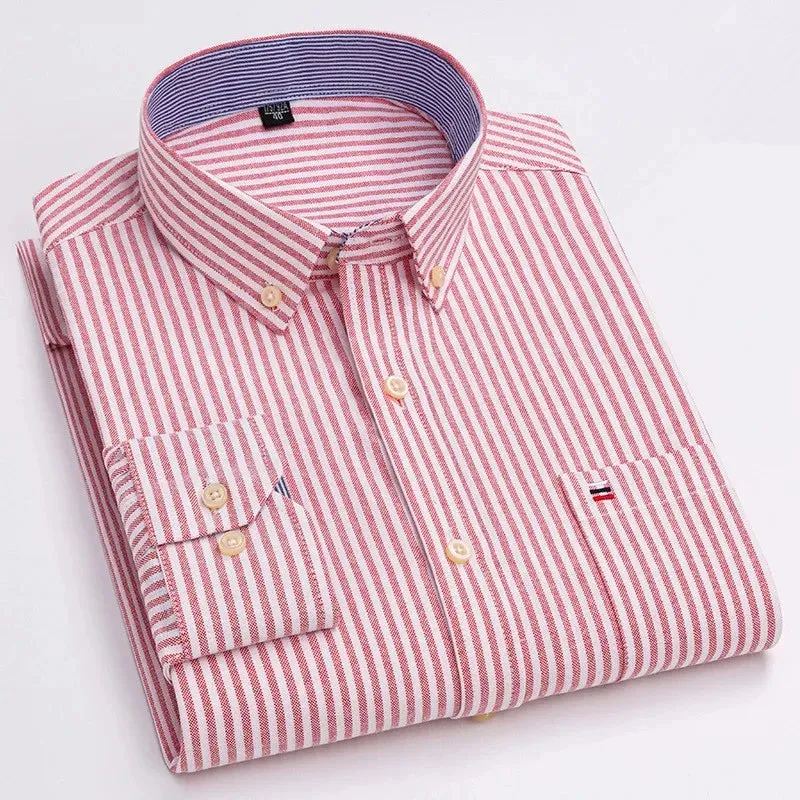 Men's Oxford Cotton Shirt Long Sleeved Comfortable Home Travel Korean Designer Style