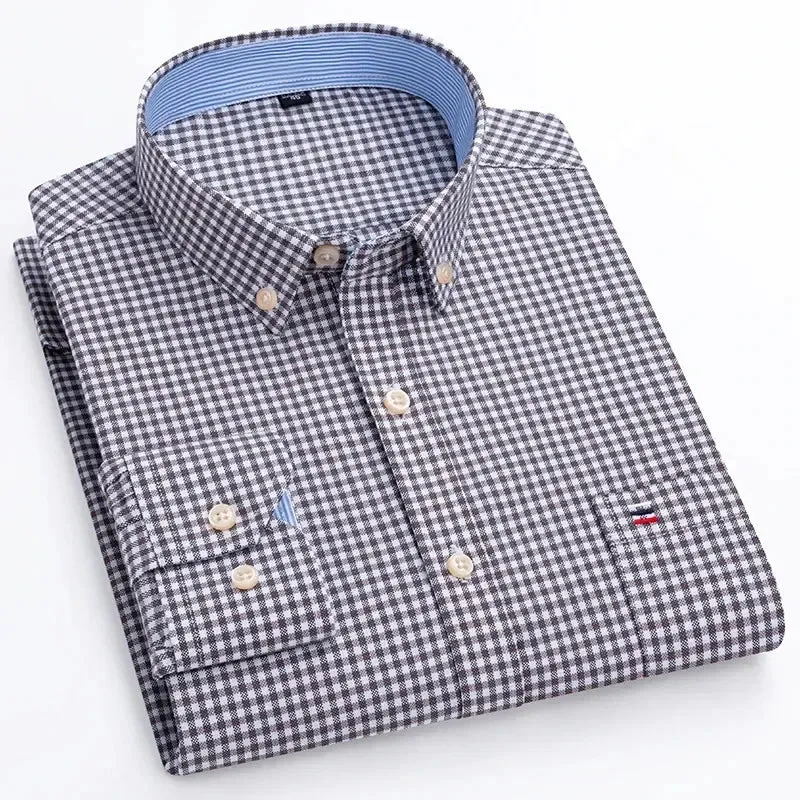 Men's Oxford Cotton Shirt Long Sleeved Comfortable Home Travel Korean Designer Style