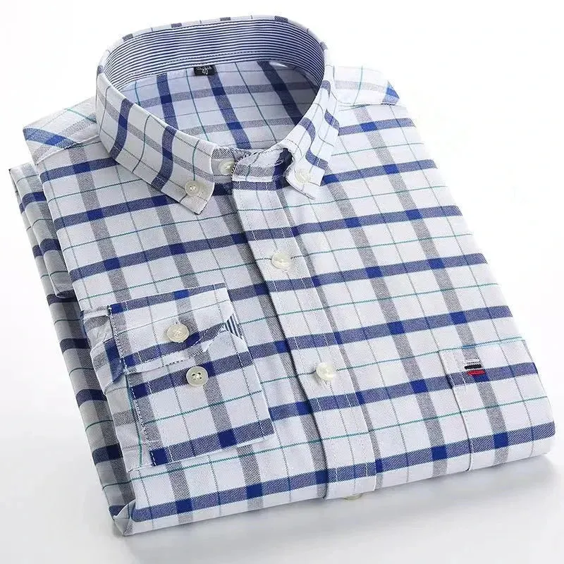 Men's Oxford Cotton Shirt Long Sleeved Comfortable Home Travel Korean Designer Style