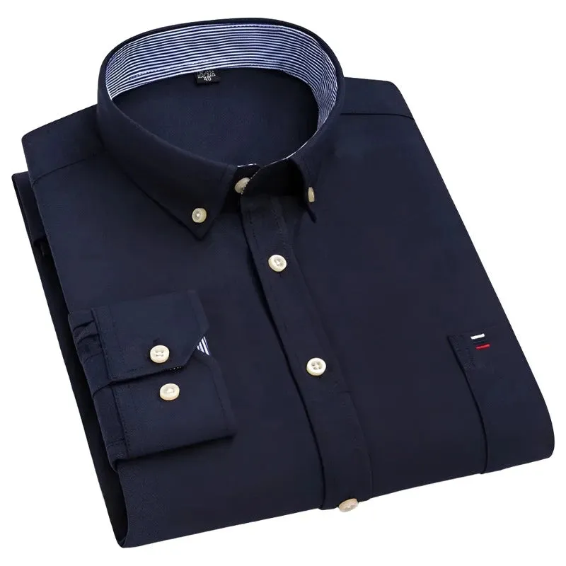 Men's Oxford Cotton Shirt Long Sleeved Comfortable Home Travel Korean Designer Style