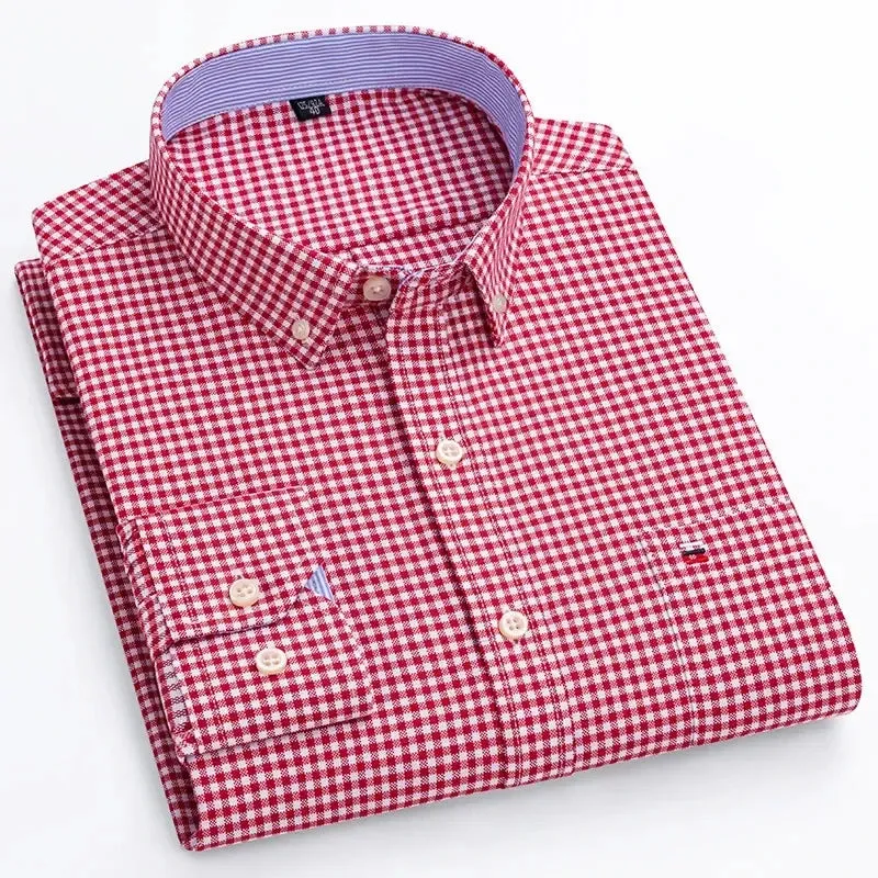 Men's Oxford Cotton Shirt Long Sleeved Comfortable Home Travel Korean Designer Style
