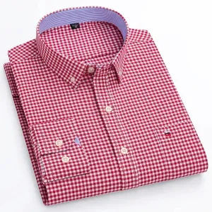 Men's Oxford Cotton Shirt Long Sleeved Comfortable Home Travel Korean Designer Style