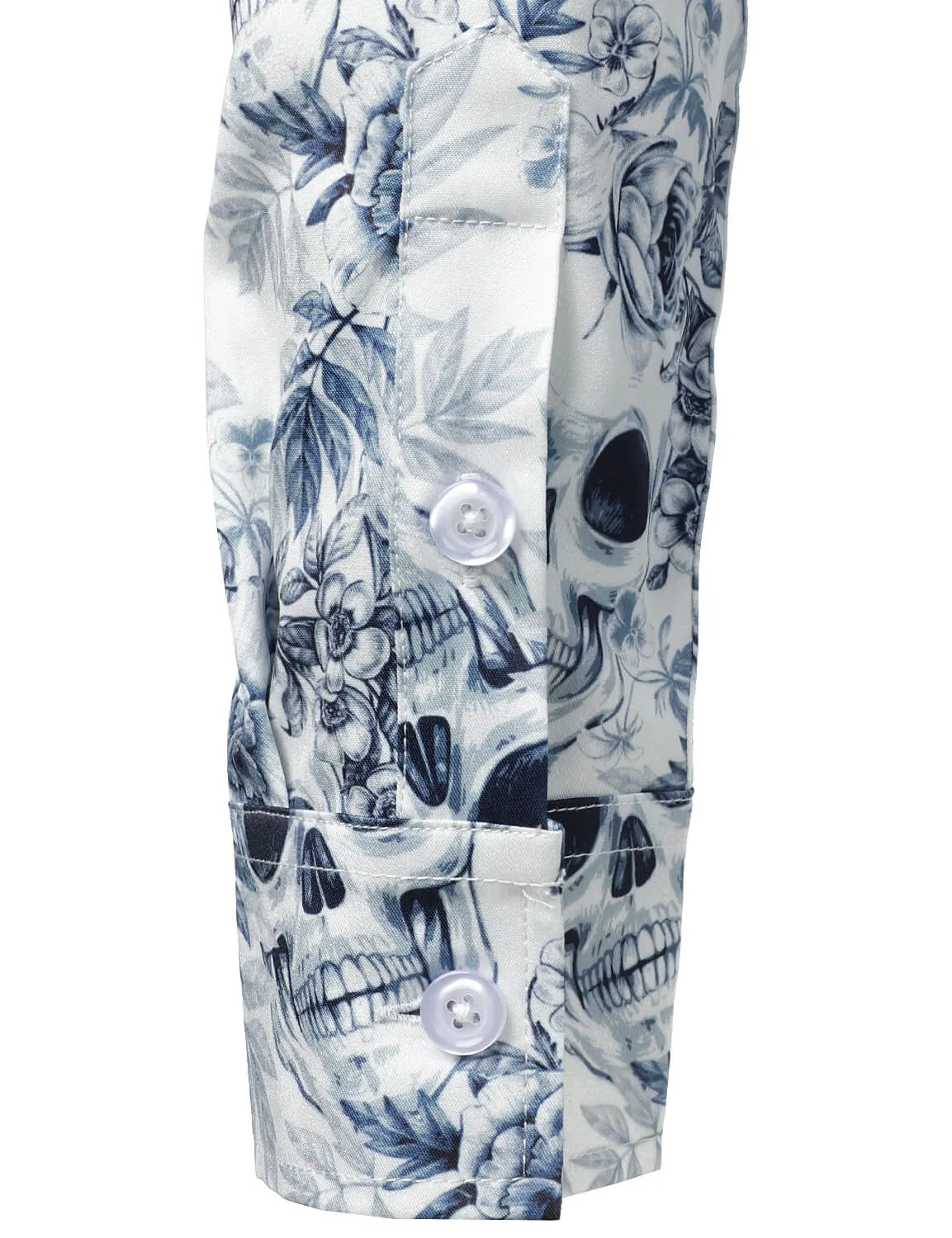 Men's Skull Floral Print Casual Button Long Sleeve Shirt