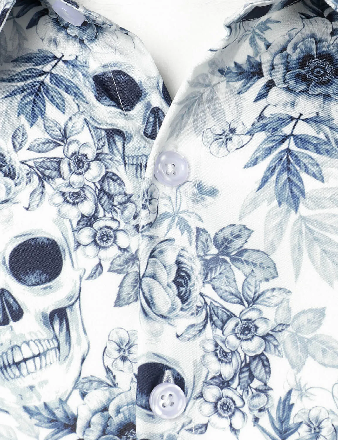 Men's Skull Floral Print Casual Button Long Sleeve Shirt