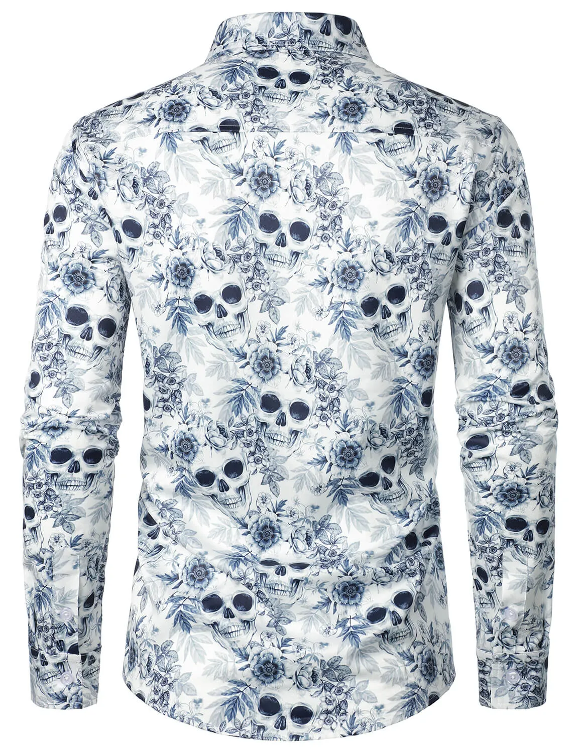 Men's Skull Floral Print Casual Button Long Sleeve Shirt