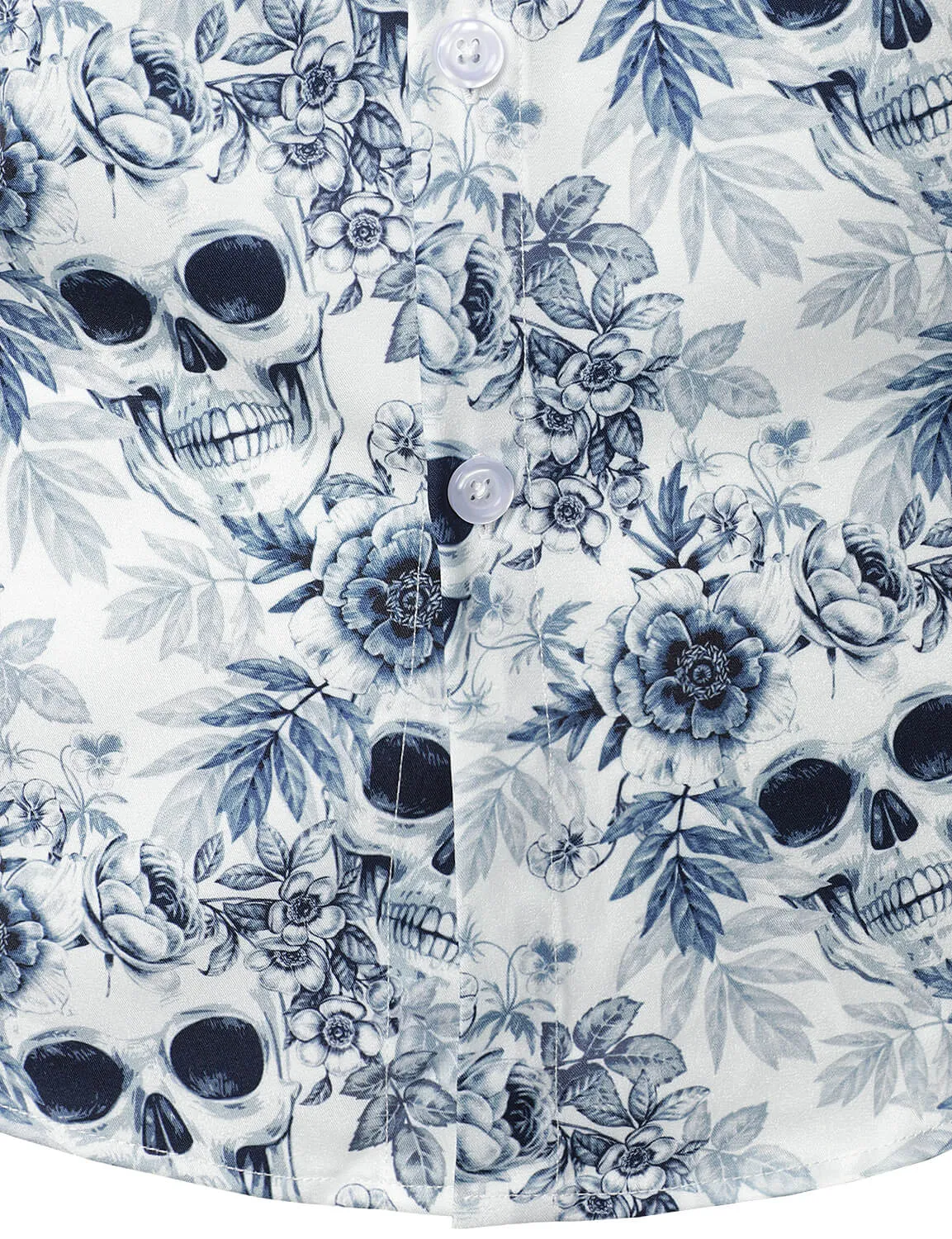 Men's Skull Floral Print Casual Button Long Sleeve Shirt