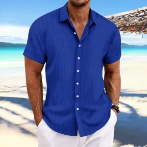 men's striped jacquard casual fashion comfortable loose short sleeve Hawaiian shirt
