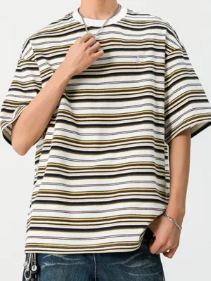 Men's Striped Round Neck Half Sleeve T-Shirt
