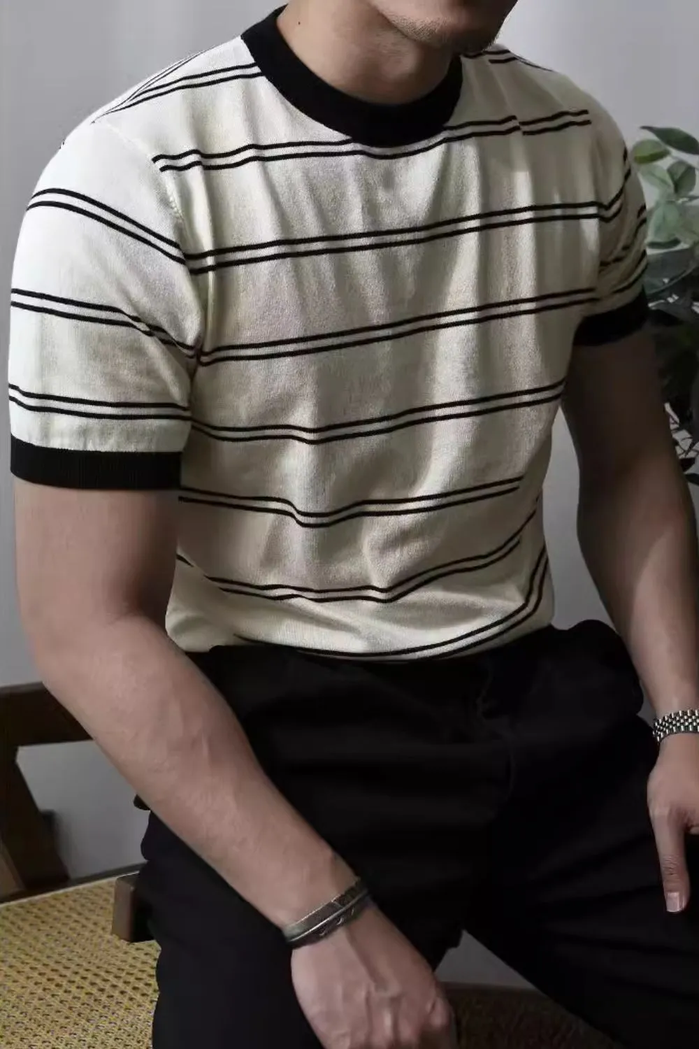 Men's Striped Round Neck T-Shirt | Comfortable and Versatile Cotton-Polyester Blend | Plus Sizes Available