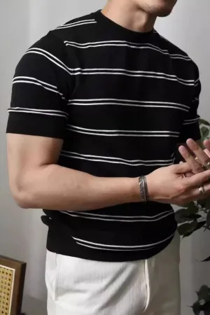 Men's Striped Round Neck T-Shirt | Comfortable and Versatile Cotton-Polyester Blend | Plus Sizes Available