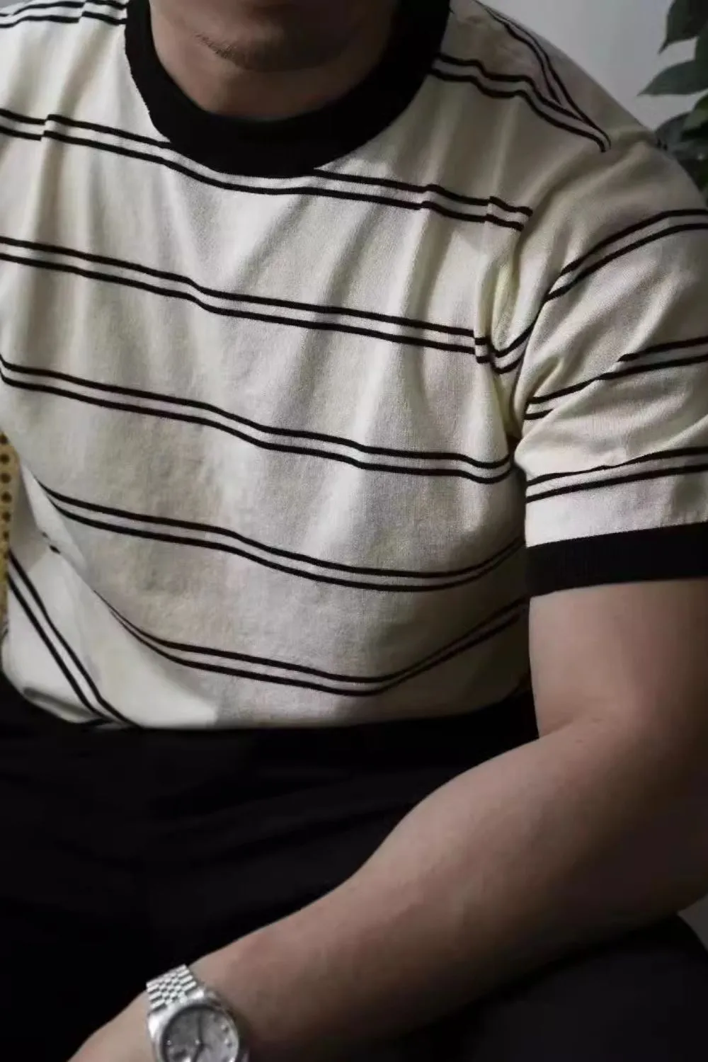 Men's Striped Round Neck T-Shirt | Comfortable and Versatile Cotton-Polyester Blend | Plus Sizes Available