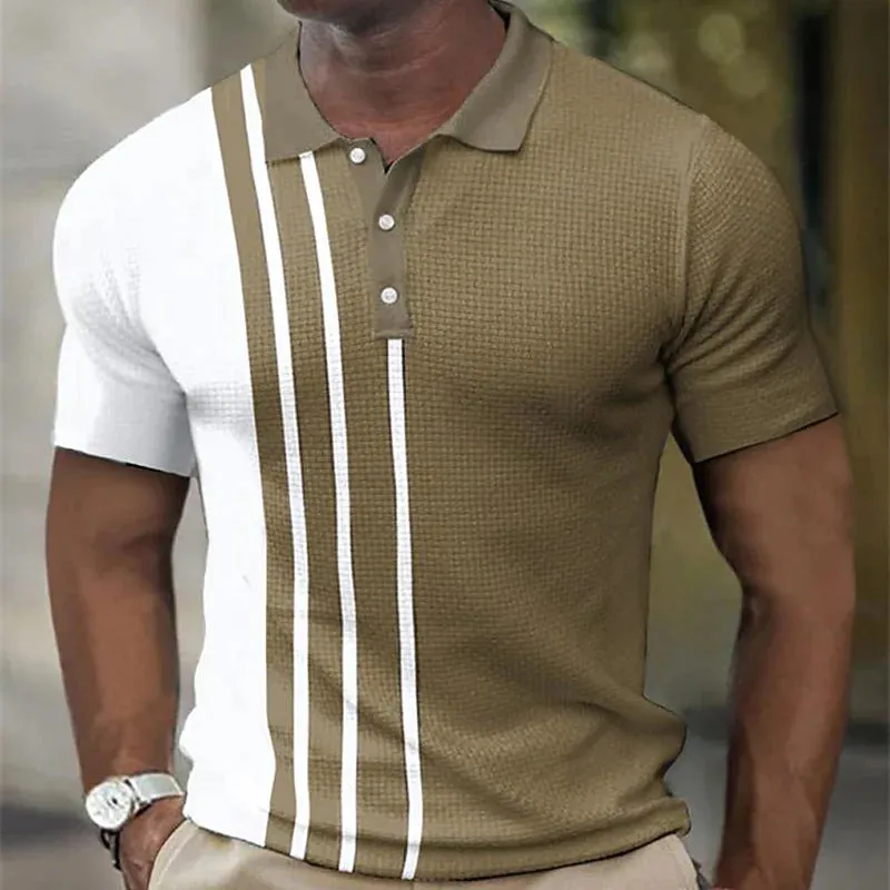 Men's Vertically Striped Collared Golf Shirt