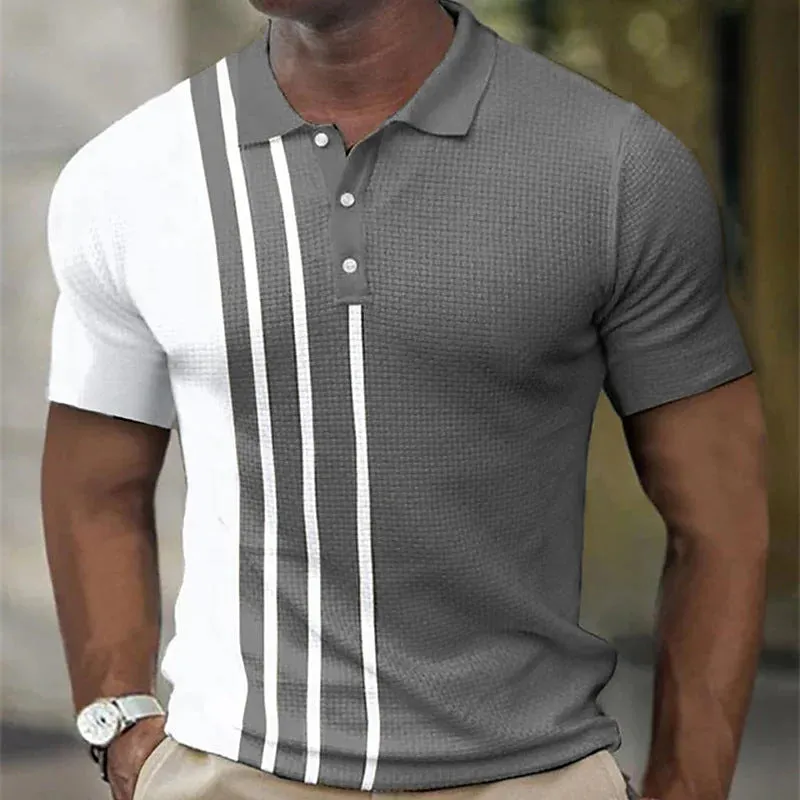 Men's Vertically Striped Collared Golf Shirt