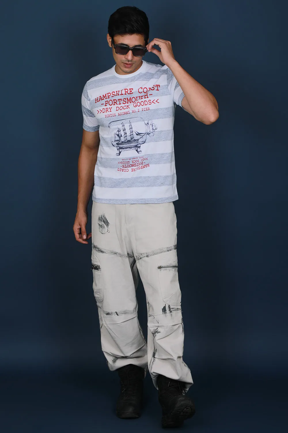 Men's White Single Jersey Printed Round Neck T-shirt