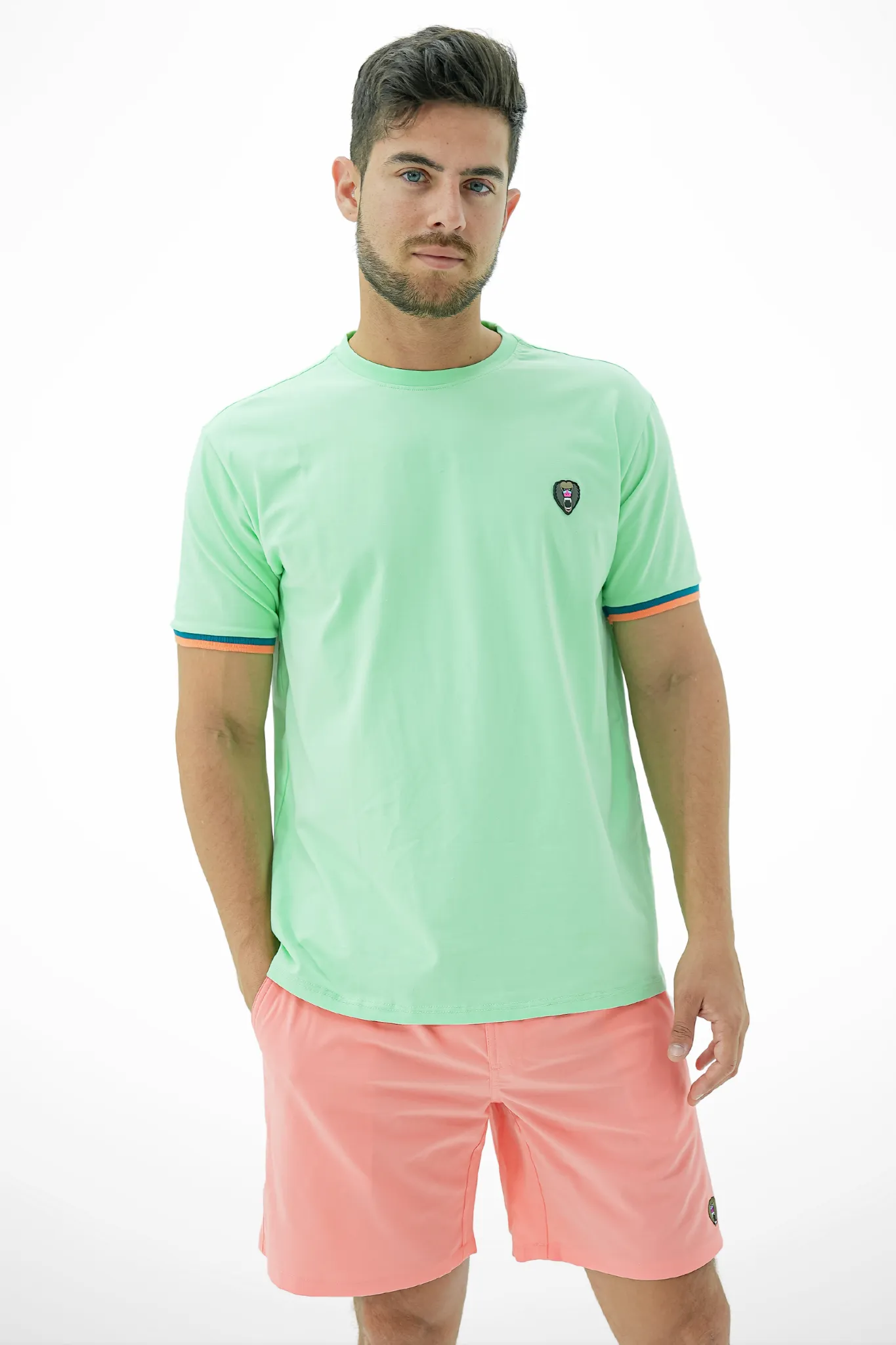 MINT CUFF RIBBED BLUE/ORANGE CREW NECK