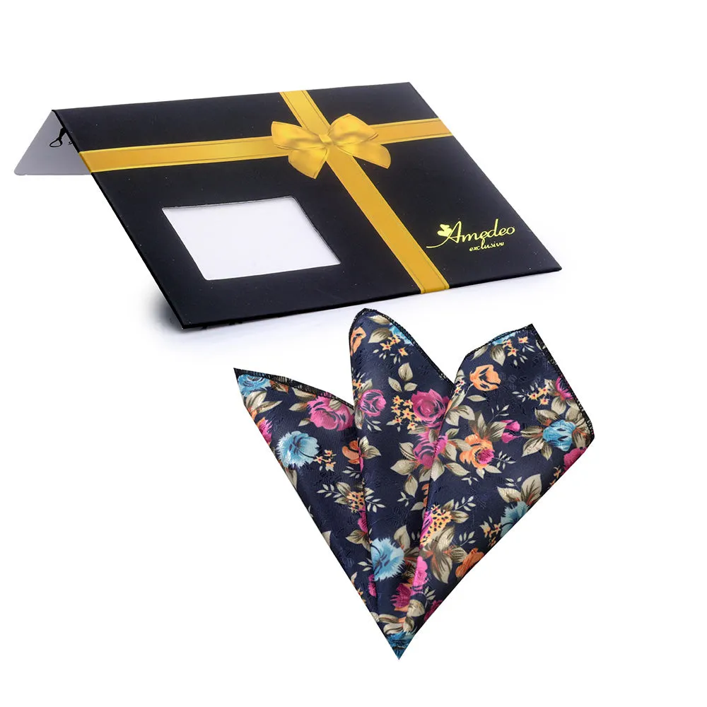 Multi Floral Blue Mens Pocket Square - Premium Silk Handkerchiefs for Suits