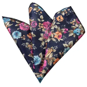 Multi Floral Blue Mens Pocket Square - Premium Silk Handkerchiefs for Suits