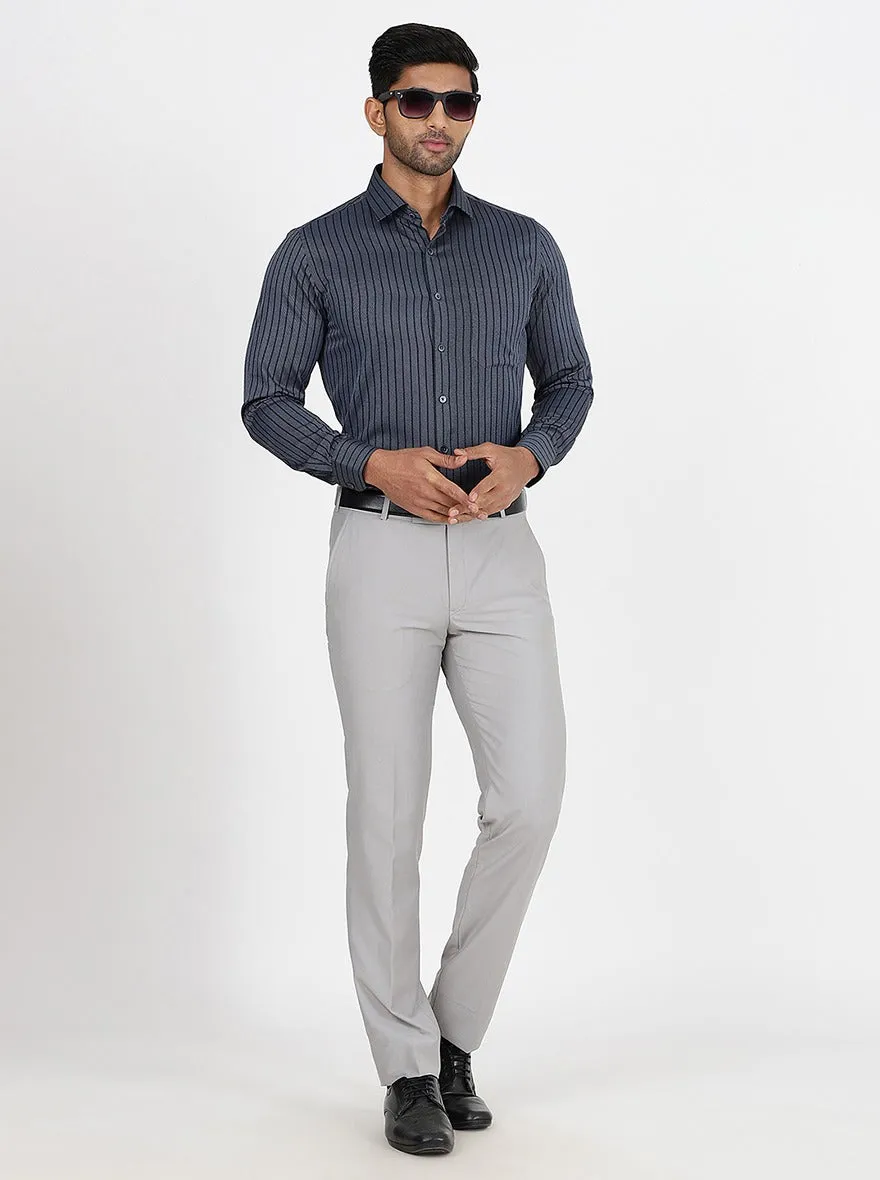 Navy Blue Striped Slim Fit Formal Shirt | Greenfibre