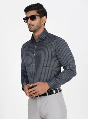 Navy Blue Striped Slim Fit Formal Shirt | Greenfibre