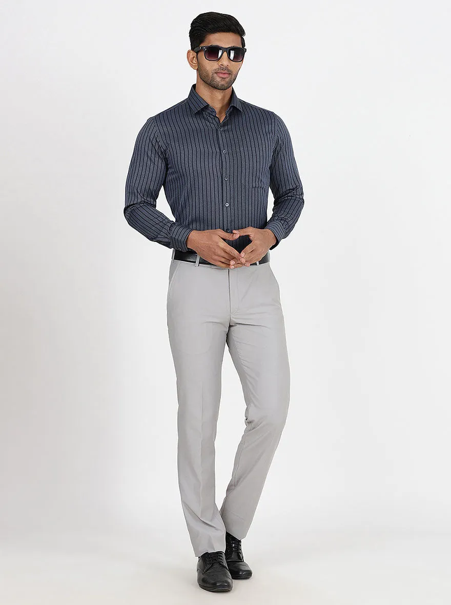Navy Blue Striped Slim Fit Formal Shirt | Greenfibre