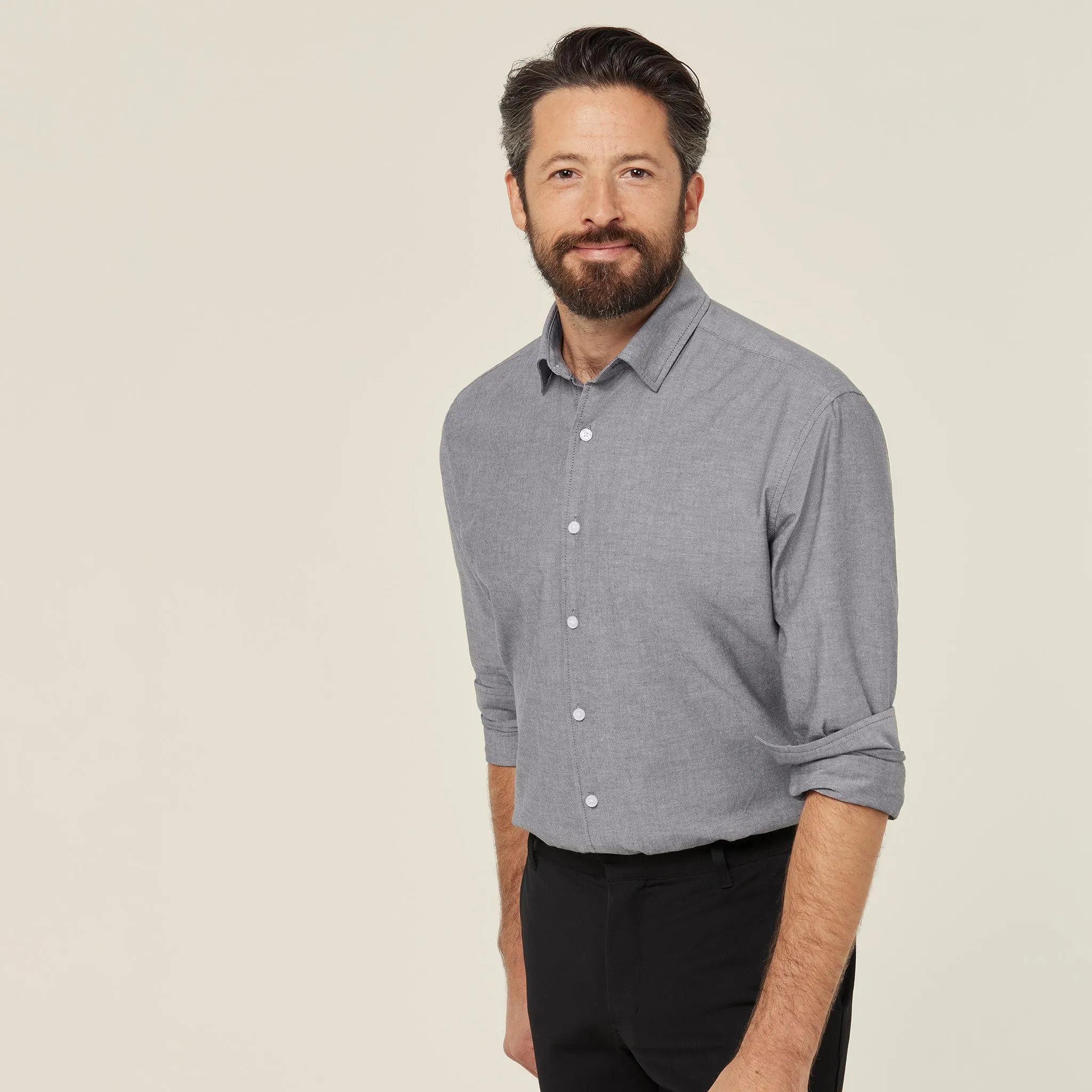 NNT Men's Chambray Long Sleeve Shirt - Charcoal
