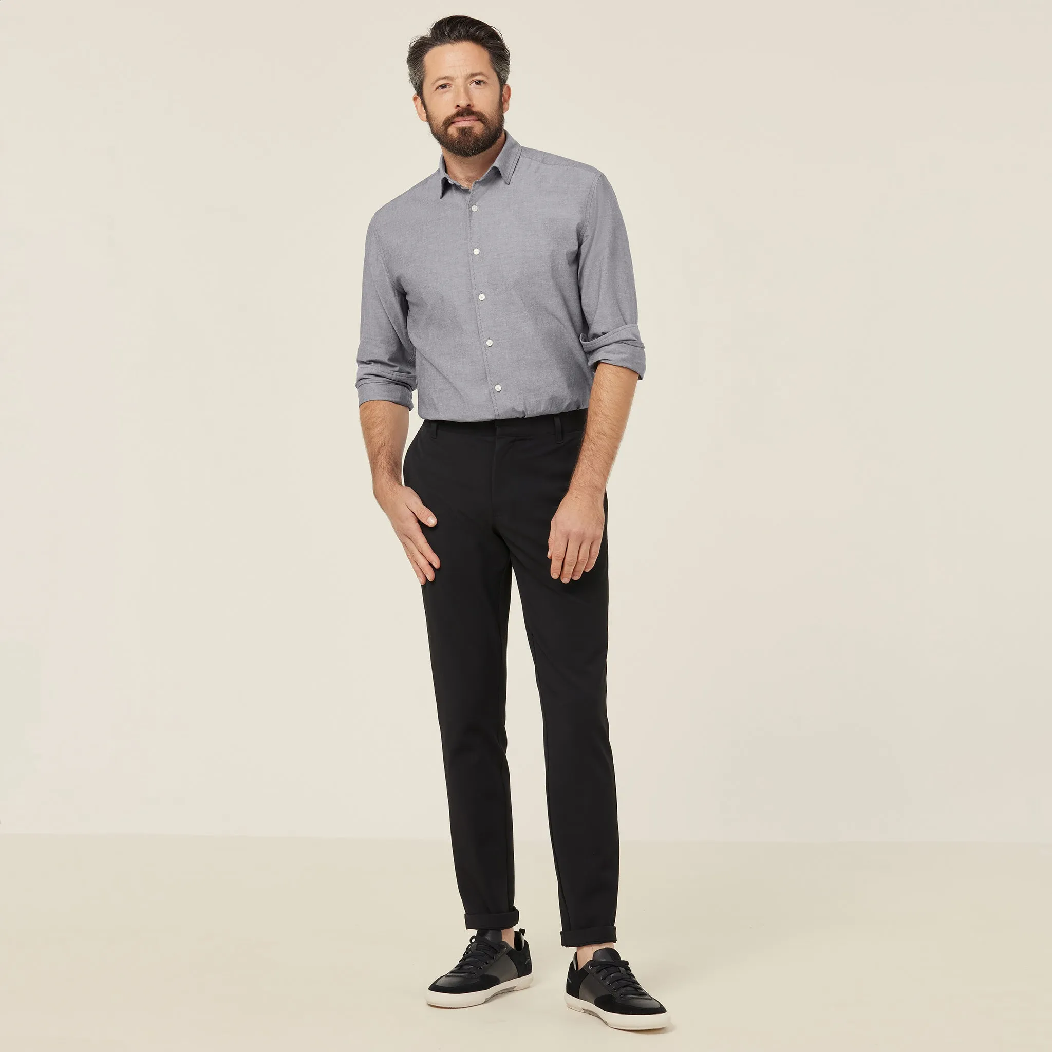 NNT Men's Chambray Long Sleeve Shirt - Charcoal