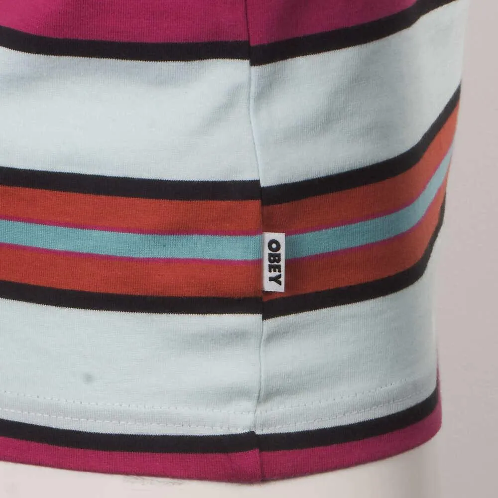 OBEY Men's Cucumber Hot Pink Orange Black Striped S/S T-Shirt