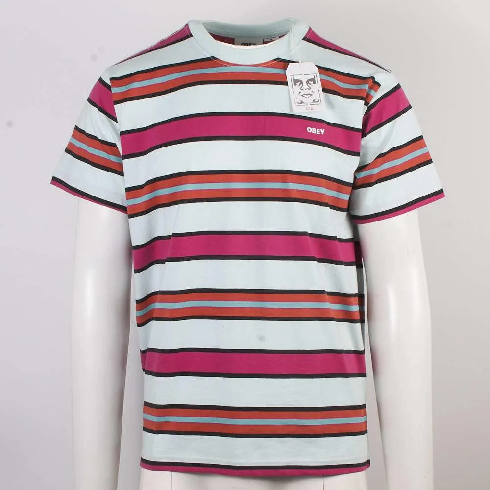 OBEY Men's Cucumber Hot Pink Orange Black Striped S/S T-Shirt