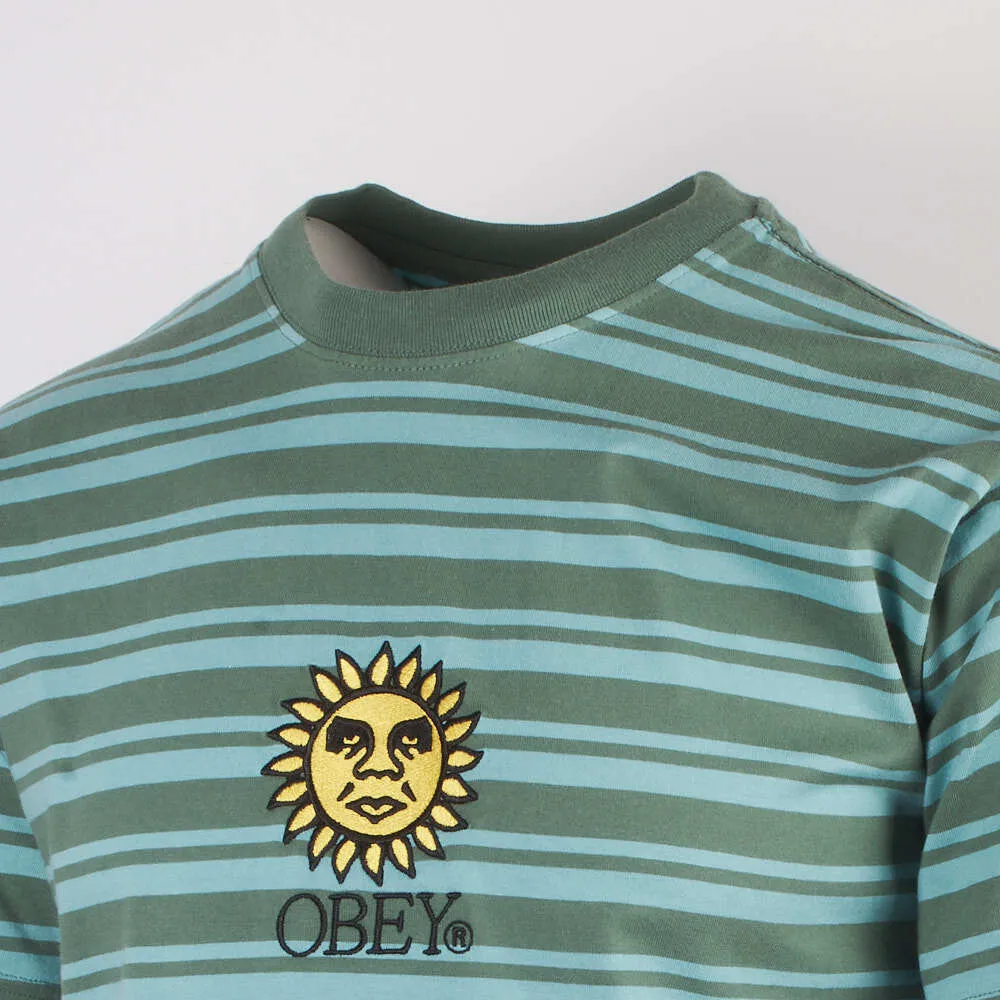 OBEY Men's Green Aqua Sunrise Striped S/S T-Shirt