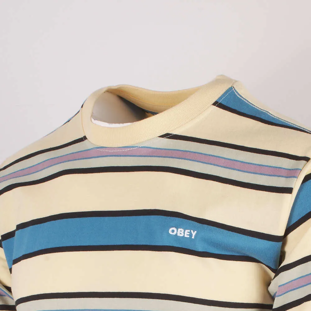 OBEY Men's Yellow Blue Black Green Purple Striped S/S T-Shirt