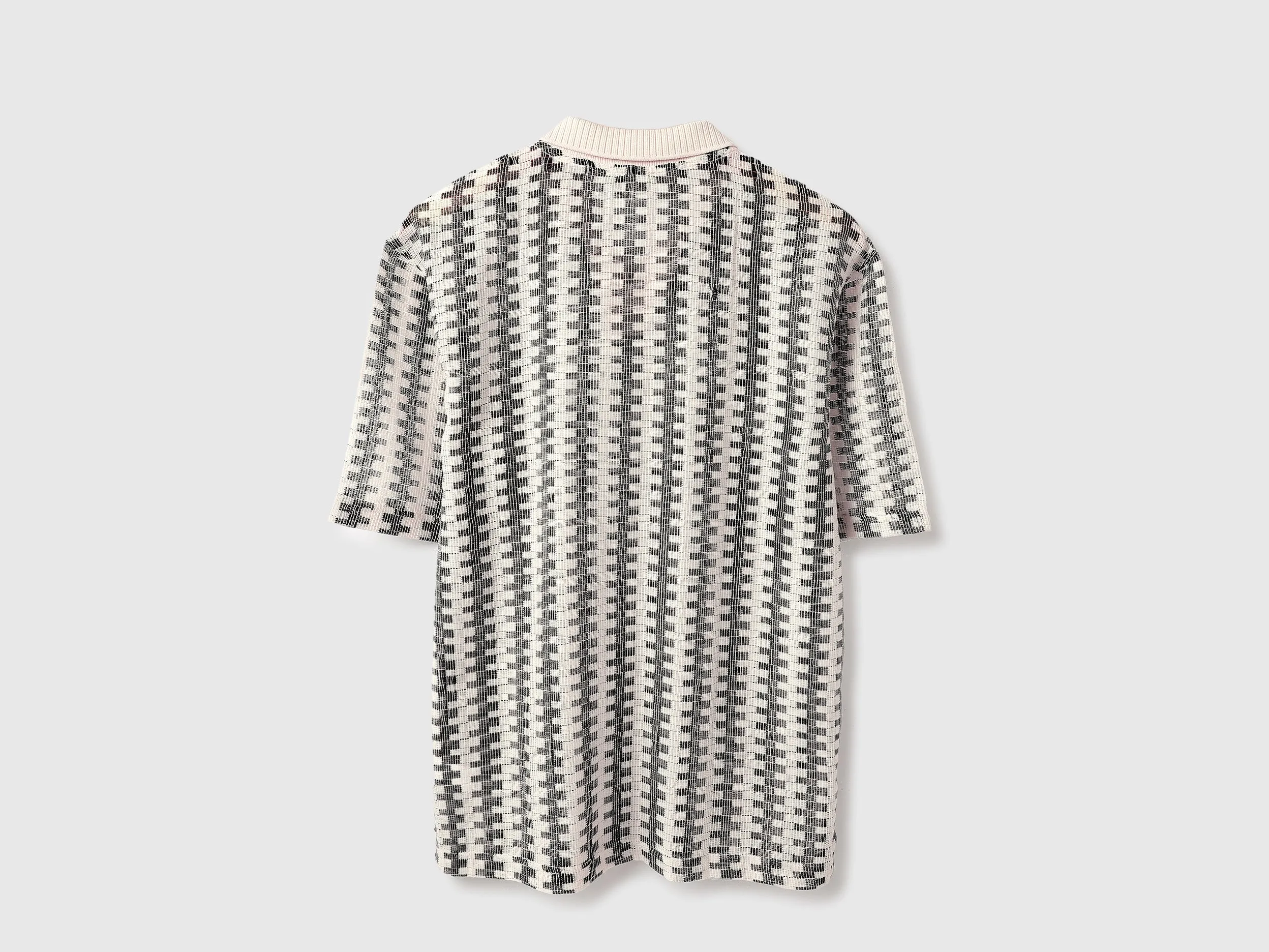 Oversized Fit Johny Collar Crochet Striped T-Shirt