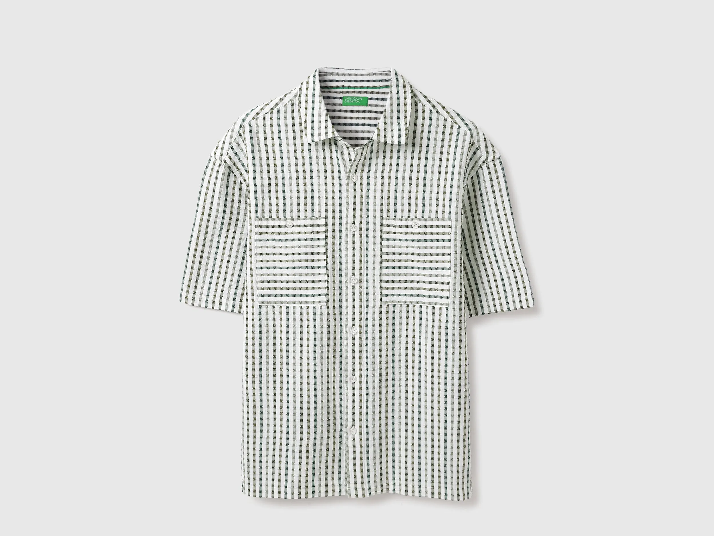 Oversized Fit Spread Collar Crinkle Dobby Striped Shirt