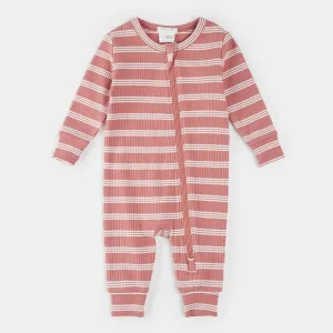 Petit Lem Firsts Baby Modal Rib Sleeper - Bubblegum Striped