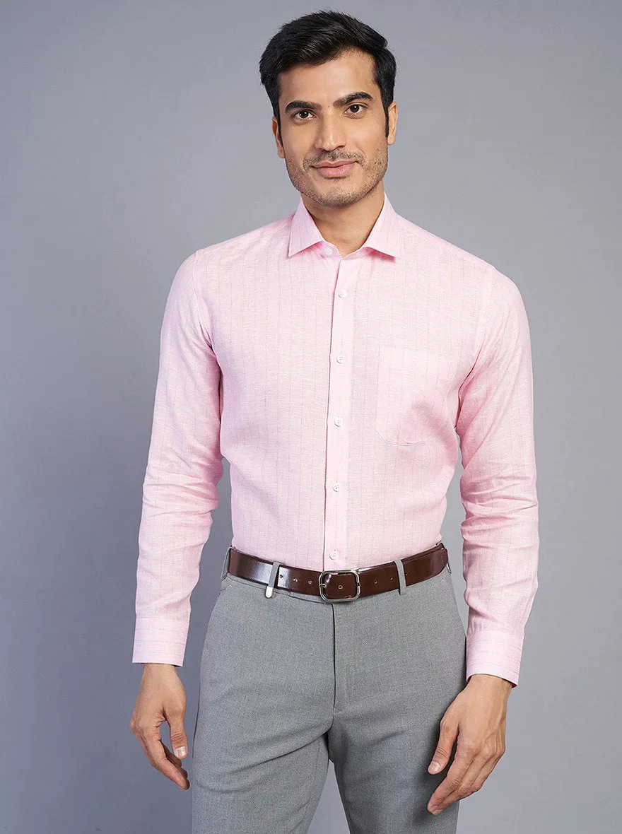 Pink Striped Regular Fit Formal Shirt | JadeBlue